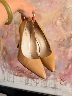 Coach Tan Patent Leather Pointed-Toe Pumps